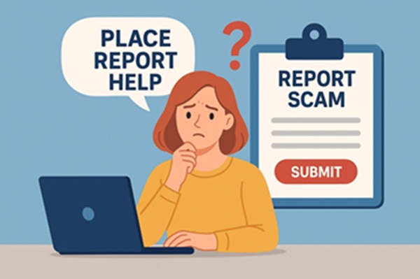 Person seeking help on how to report a scam on HuntScammers