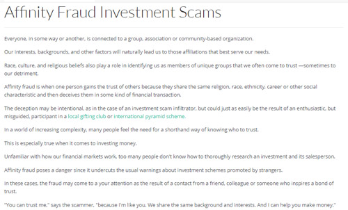 affinity fraud investment scams