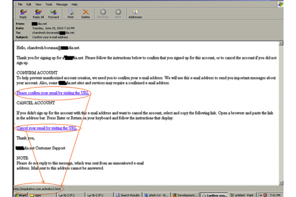 Screenshot of spear phishing